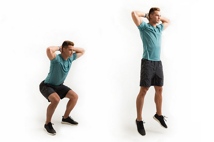 Tập cơ chân cho nam bằng động tác Squat Jumps